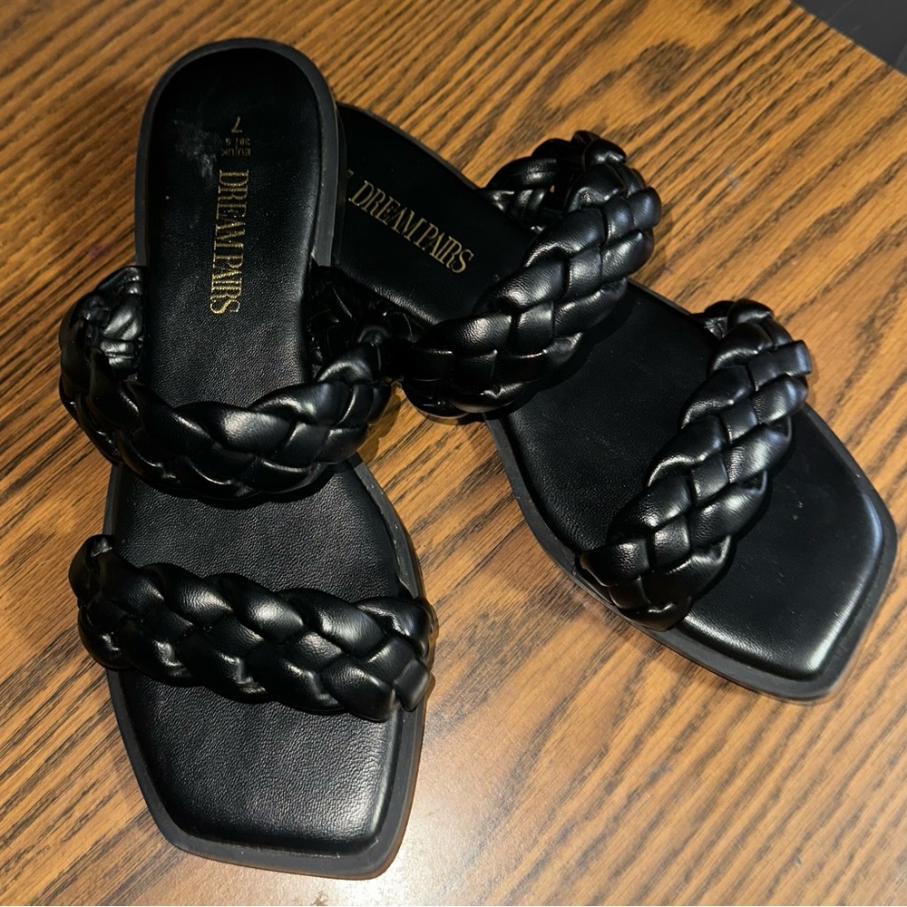 Dream Pairs Black Braided Double-Strap Slide Mules Size 7 - Picture 5 of 5